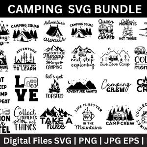 Paquete SVG de camping, Svg de camping, Svg de campista, Svg de vida de campamento, Svg de letrero de camping, Svg de verano, Svg de aventura, Svg de fogata, archivos de corte de camping
