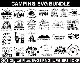 Paquete SVG de camping, Svg de camping, Svg de campista, Svg de vida de campamento, Svg de letrero de camping, Svg de verano, Svg de aventura, Svg de fogata, archivos de corte de camping