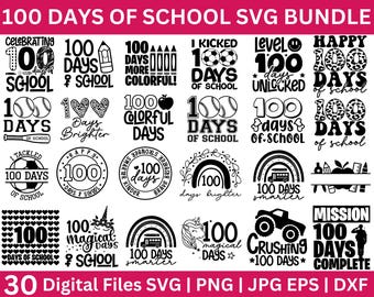 Lot de 100 jours d'école, 100 jours plus lumineux, chemise de professeur de 100 jours, chemise d'école, joyeux 100 jours d'école, svg de la rentrée