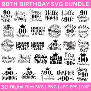 90e verjaardag SVG-bundel, digitale download cadeau-idee voor mannen, vrouwen, oma, opa, gesneden bestanden voor Cricut