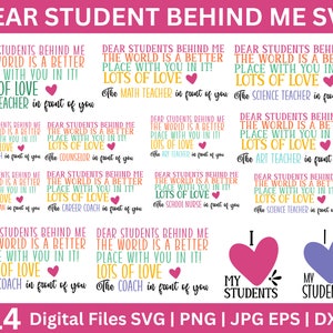 Beste student achter mij SVG-bundel, ik hou van mijn student SVG, leraar leven SVG, inspirerend gezegde voor waardering van de leraar