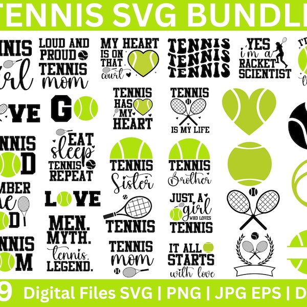 Tennis SVG Bundle, Tennis Ball svg, Tennis Mom svg, Tennis quotes svg,  Love Tennis SVG, Tennis Racket Svg, sports svg, Tennis  Silhouette