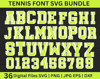 Tennis Ball Team Numbers Letter Font Alphabet SVG, Tennis svg, Tennis ball svg, Tennis Letters and Numbers Svg, Sports font, varsity font