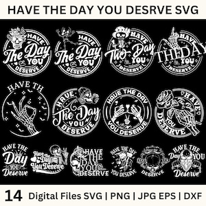 Geniet van de dag dat je het verdient SVG, vredesteken skelet, grappige karma-svg, snarky svg, grappige skelet-svg, schedel png verdienen, klassiek retro ontwerp