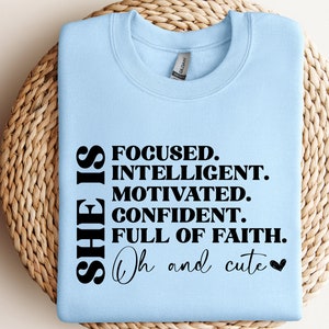 She is focused intelligent motivated SVG, SHE IS svg, Woman Affirmation Svg,  Motivational Svg , Strong Woman Svg