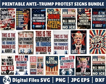 Printable Anti Trump Protest Signs Bundle, No Kings Day Poster Signs, Anti Trump, Resist Poster,Defend Democracy Art, Political Activism PNG