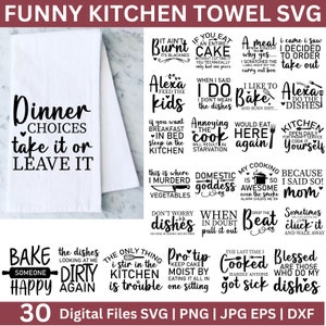 Keukenhanddoek Svg bundel, grappige keukenhanddoek SVG, grappige keuken citaten Svg, leuke en grappige keuken ontwerpen, gesneden bestand voor Cricut