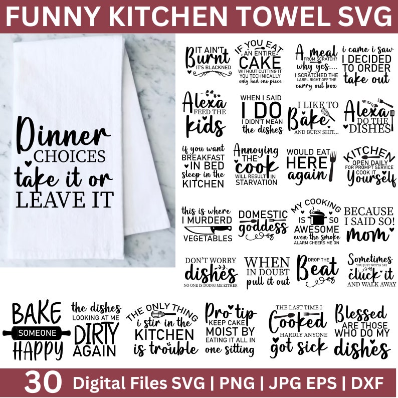 Küchenhandtuch SVG Bundle, lustiges Küchenhandtuch SVG, lustige Küche Zitate svg, süße und lustige Küchen Designs, Cut File für Cricut Bild 1