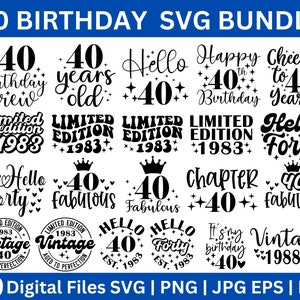 Pakiet 40. Urodziny SVG, 40. Urodziny SVG, Hello 40 SVG, Forty SVG, Koszulka 40. Urodziny SVG, 40. rocznica SVG, Aloha 40 SVG