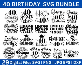 40th Birthday SVG Bundle, 40th Birthday Svg,  Hello 40 Svg, Forty Svg, 40th Birthday Shirt Svg, 40th anniversary svg, Aloha 40 Svg
