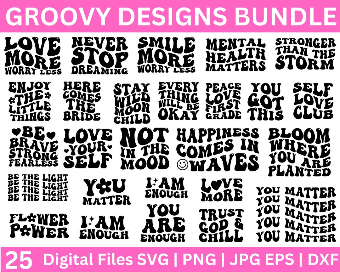 Groovy Svg Bundle, Love Your Self Svg, Hippie Svg,aesthetic Svg, Mental ...