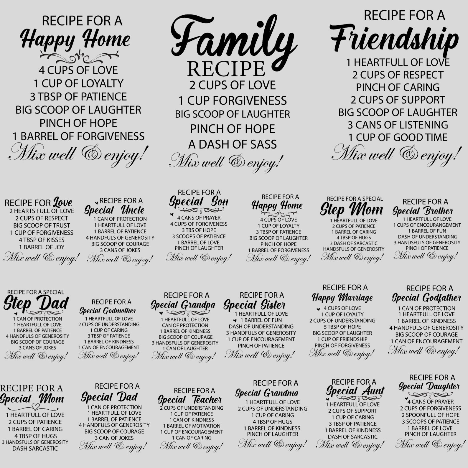 20 Family Recipe Svg Bundle, Funny Kitchen Svg, Cutting Board Quotes ...