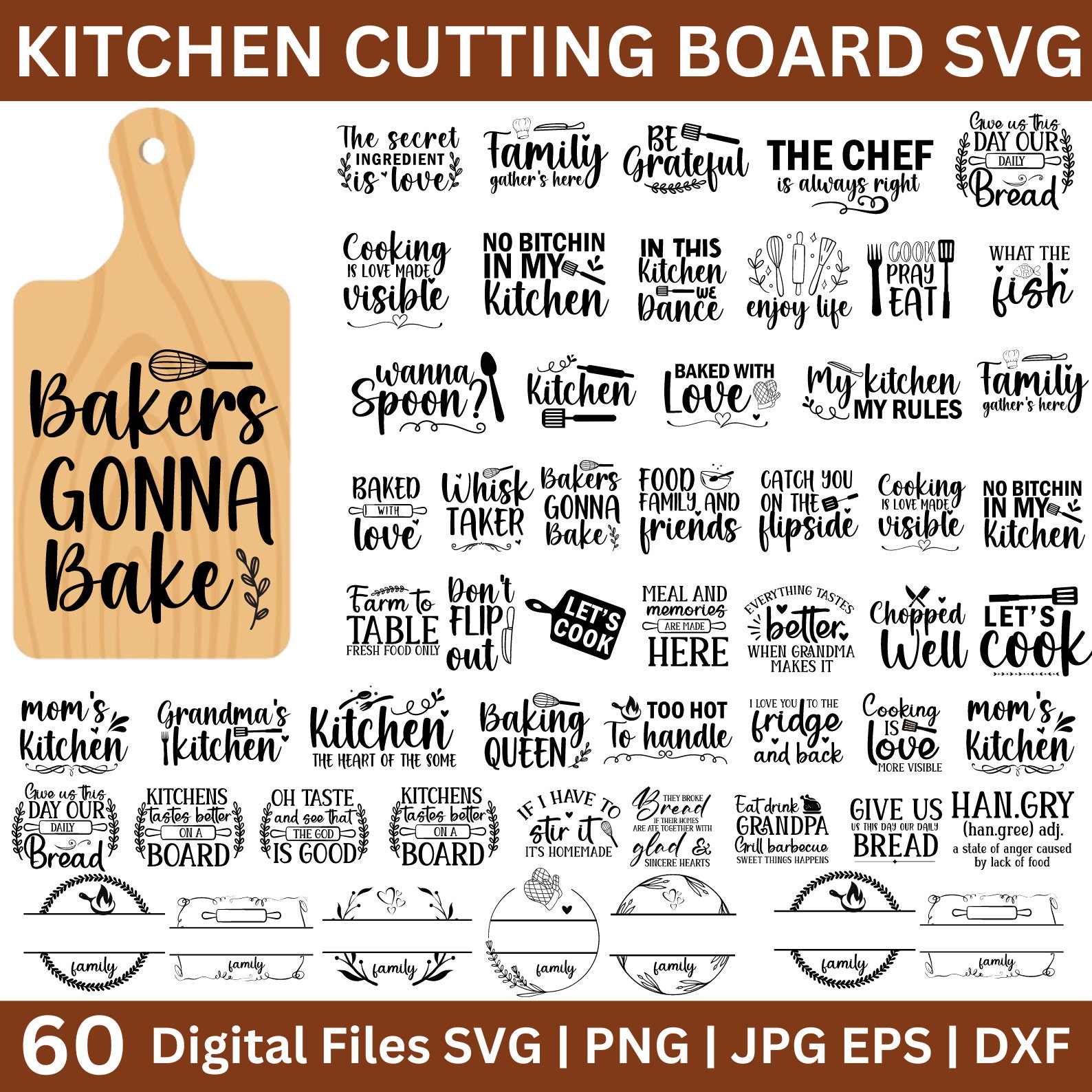 60 Cutting Board SVG Bundle, Funny Cutting Board Svg, Chopping Board ...