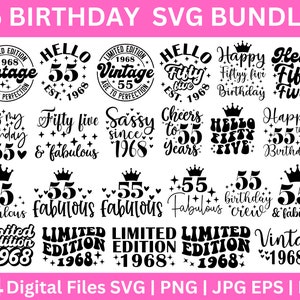 55th Birthday SVG Bundle,  55th Birthday png, Files, 55 And Fabulous PNG,  Cheers To 55 Years SVG, Hello Fifty Five Svg,