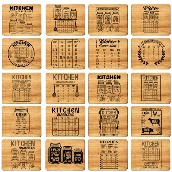 Kitchen Measurement Conversions Chart SVG ,Kitchen Conversions SVG ,Laser Cutting Board SVG, Farmhouse Cutting Board svg, Baking Cheat