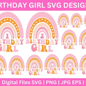 13 Pacote BOHO Rainbow Birthday Girl Svg, Baby Girl Birthday SVG, Rainbow Birthday Party Svg, Feliz Aniversário Svg, Ondulado Empilhado, meu Aniversário