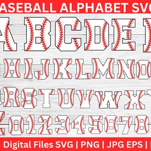 Czcionka baseballowa SVG, alfabet baseballowy svg, baseballowy svg, zestaw alfabetu uniwersyteckiego, litery uniwersyteckie, litery cyfry ze ściegami svg