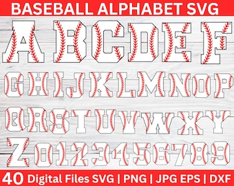 Baseball Font SVG, Baseball Alphabet svg, Baseball svg, College Alphabet Bundle, Varsity Letters, Letters numbers with stitches svg