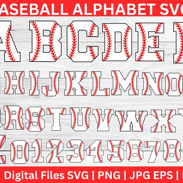 Baseball Font SVG, Baseball Alphabet svg, Baseball svg, College Alphabet Bundle, Varsity Letters, Letters numbers with stitches svg