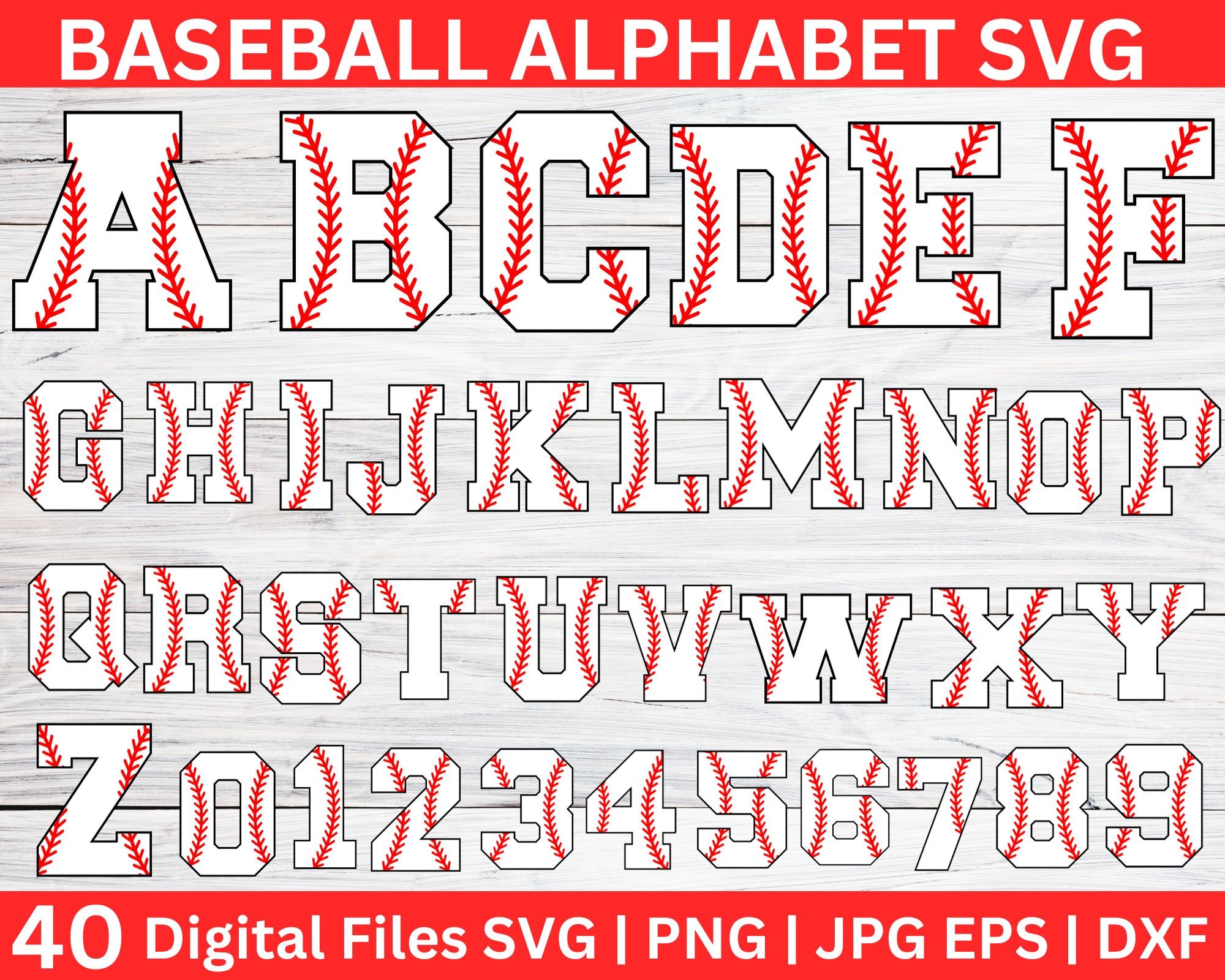 Baseball Font SVG, Baseball Alphabet svg, Baseball svg, College Alphabet Bundle, Varsity Letters, Letters numbers with stitches svg