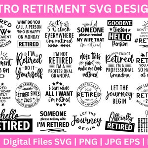 Jubilación svg, oficialmente retirado svg, fiesta de jubilación svg, vida de jubilación svg, jubilado 2023 svg, jubilación diciendo svg, feliz jubilación svg, pensión svg