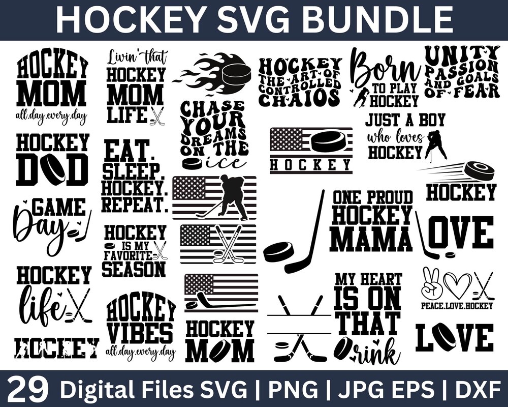 Snorider Design Hockey Svg Bundle, Hockey Mom Svg, Hockey Stick Svg, Love Hockey Svg Ice Hockey,Hockey Dad, Hockey Player Svg, Hockey Puck, Sports Svg