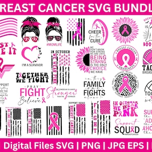 10 月はピンクを着よう SVG、乳がん SVG バンドル、乳がん啓発 SVG、ピンクリボン SVG、がん撲滅 SVG、がん米国旗 SVG