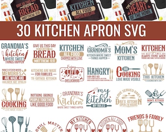 30 Kitchen Apron Svg bundle, Kitchen Apron SVG, Apron Quotes Bundle, Funny Apron Svg, Kitchen Quote, Kitchen Saying, Cooking Svg, Baking Svg