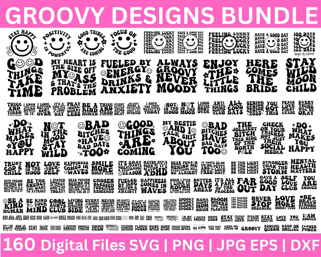160 Groovy Svg Bundle, Retro Svg, Boho Svg, Hippie Svg, Aesthetic Svg ...