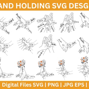 Personalisierbar bis zu 7 Kinder, Muttertag hält Hand SVG, Mama SVG, Baby Kleinkind Kind Nana Hand SVG, Muttertag, Mama Blumen SVG