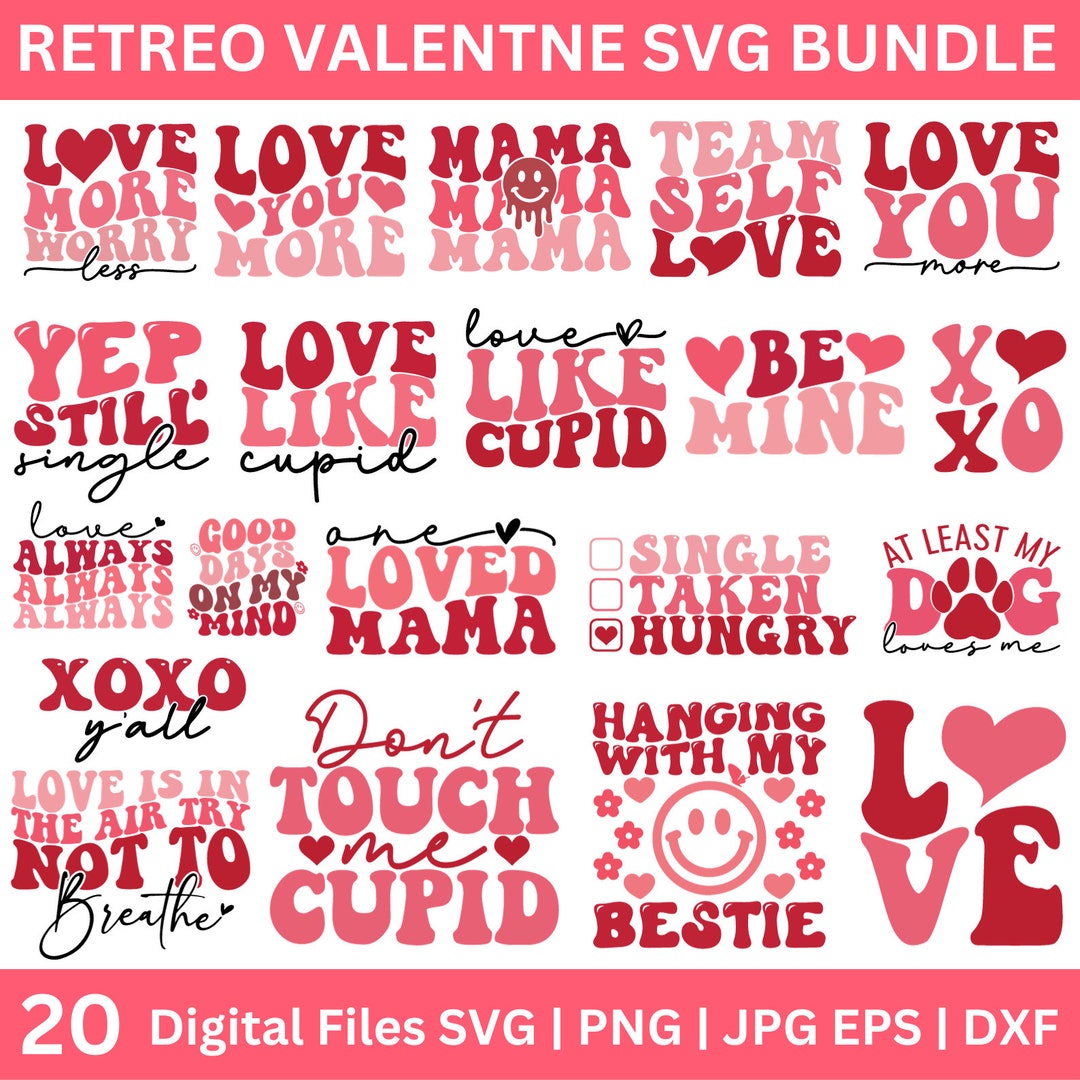 Retro Valentines Svg Bundle, Valentine Day SVG, Heart Svg, Valentine ...