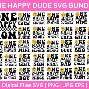 37 Bundle Svg assorti pour l'anniversaire d'un mec heureux, Une famille heureuse, 1er anniversaire, Anniversaire de famille, Smiley rétro, Premier anniversaire, garçon fille