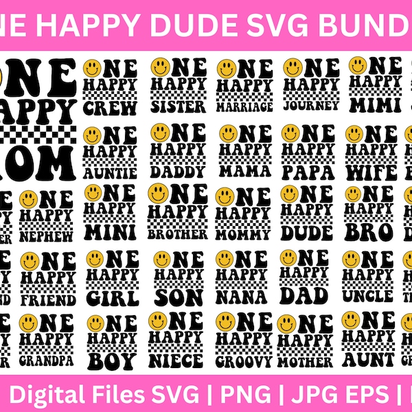 37 One Happy Dude Matching Birthday Svg Bundle, One Happy Family, 1st Birthday, Birthday Family, Retro Smiley Face, First Birthday Boy Girl