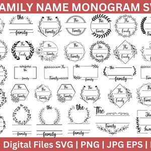 Family name monogram svg, Family Name Sign Bundle, split Family Monogram Svg, family monogram svg, Ornament svg, Floral family name svg
