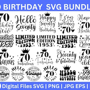 Paquete SVG del 70 cumpleaños, 70 cumpleaños svg, feliz cumpleaños svg, imágenes prediseñadas de cumpleaños, vintage 1953 svg, camisa de cumpleaños svg, setenta cumpleaños svg