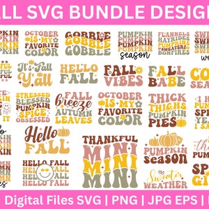 30 Retro Fall Bundle SVG PNG, Groovy Autumn Svg, Hello Fall Cozy Pumpkin Season, Thanksgiving Svg, Groovy Fall Pumpkin png, Fall Shirt svg