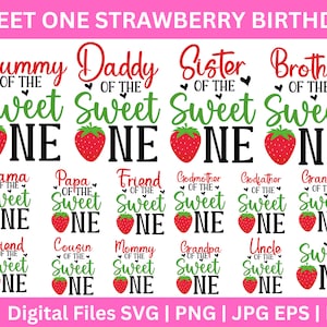 15Sweet One Strawberry Birthday svg, Family Matching Strawberry Birthday, Mädchen 1. Geburtstag, Mutter der Süßen, Erdbeer Thema Geburtstag