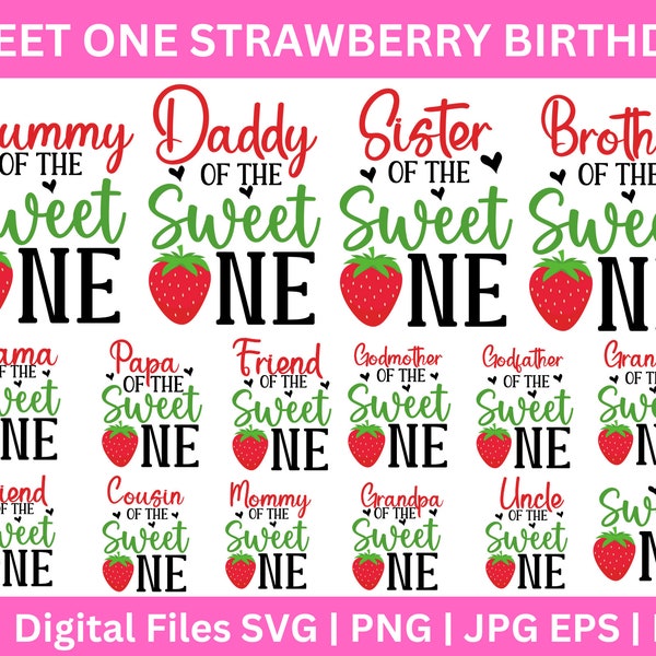 15Sweet One Strawberry Birthday svg, Family Matching Strawberry Birthday, Filles 1er anniversaire, mère de la douce, Fraise Thème Anniversaire