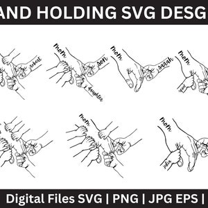 Bundel 1-7 Handen Moederdag Svg, Aangepaste Mama en Kid Handen, Moederdag Fist Bump Set Svg, Oma Gift, Baby Peuter Kid Mom Fist Bump