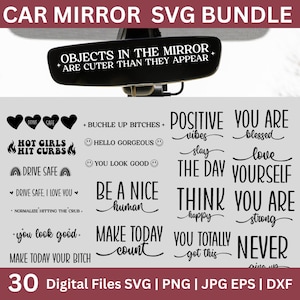 30 Auto Spiegel Spruch Bundle, Auto Spiegel Aufkleber svg, digitale Aufkleber Dateien, Auto Aufkleber. Dateien für Autos, Cut Dateien für Cricut Digital Download