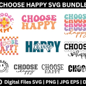 10 Elija Happy SVG Bundle, Elija Happy SVG, Be Happy svg, Self Love png, Cita positiva Svg, Happy Face Svg, Elija Happy Retro svg