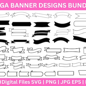 Banner Svg Bundle, Banner Clipart, Banners Png, Birthday Banner svg, Banner Outline, Ribbon Banner Svg, banner cricut silhouette cut file