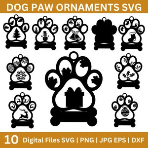 Hond Paw Ornamenten SVG Bundel, Pet Paw Kerstboom Decoratie, Hond Lightburn Ornament, Hond Voetafdruk, Animal Paw SVG, Glowforge, Cricut