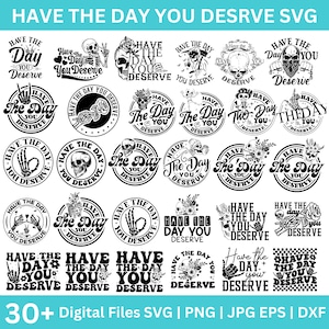 Plus de 30 fichiers SVG, passez le jour que vous méritez, squelette de signe de paix, svg karma drôle, svg squelette drôle, tête de mort méritée Png, design rétro classique