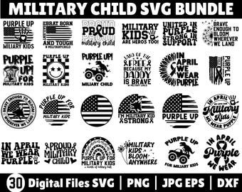 軍人児童SVGバンドル、軍人児童月間SVG、軍人児童PNG、パープルアップPNG、愛国的SVG、国旗SVG、We Wear Purple