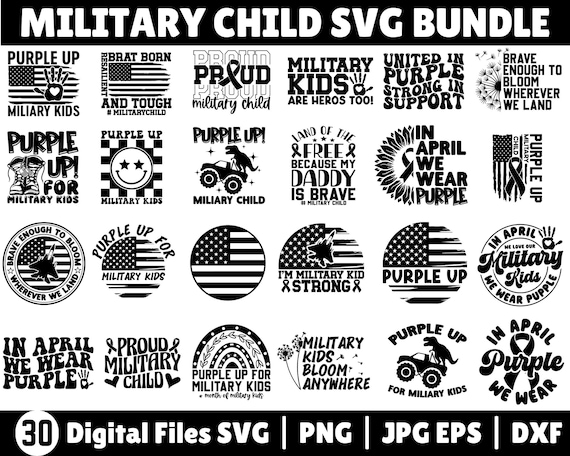 Military Child Svg Bundle, Month of the Military Child Svg, Military Kids Png, Purple Up Png, Patriotic Svg, Flag Svg, We Wear Purple