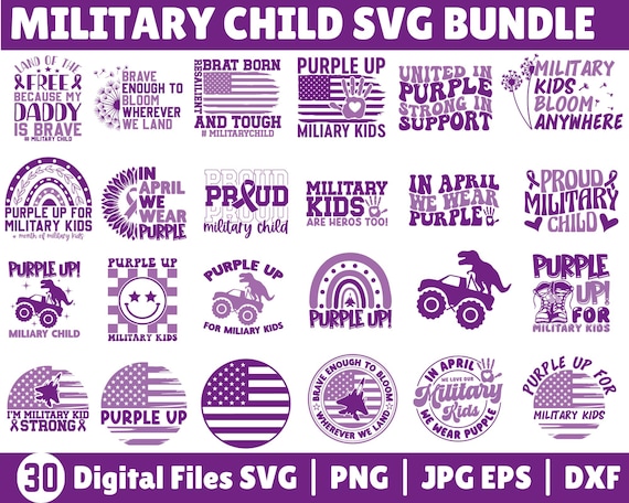 Military Child Svg Bundle, Month of the Military Child Svg, Military Kids Png, Purple Up Png, Patriotic Svg, Military Child Shirt Design Svg