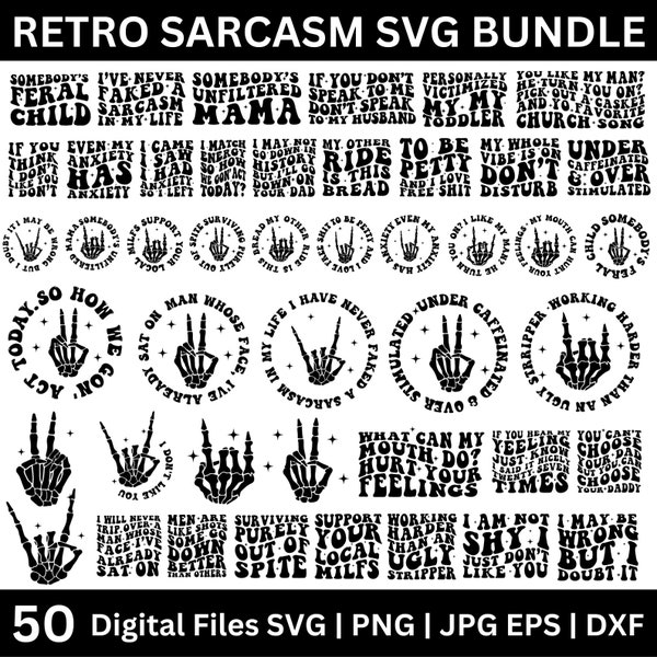 50 Retro Sarcasm SVG Bundle, Sarcastic SVG, Funny svg bundle, Sarcastic Quotes Svg files, Sarcastic Svg, Funny Quotes svg, Digital Download