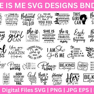 Ella es yo SVG Bundle, Citas positivas Svg, Afirmación de mujer Svg, Svg motivacional, Ella es fuerte Svg, Jefa, Mujer Afro, mujer fuerte