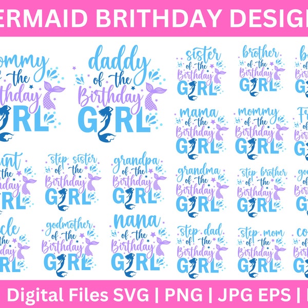 30 Mermaid Birthday svg, Family Matching Birthday, Birthday Girl Svg, Mermaid Tail, Mermaid Party, mommy birthday, Mermaid Cake Topper Svg,